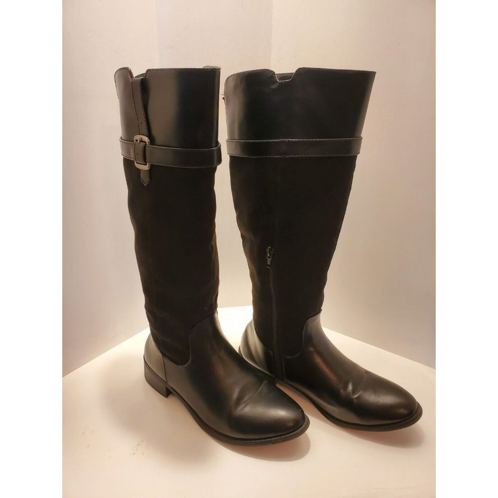 𝅺Rampage Women's Ianna Side-Zip Casual Tall Riding Boots Black Leather Size 8M